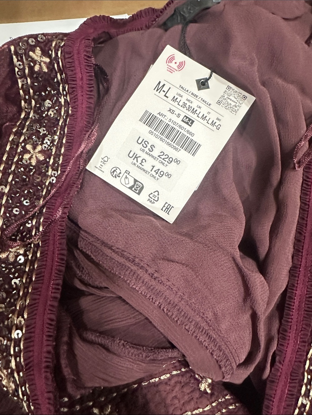ZARA COMBINATION SEQUIN GEORGETTE TOP (M-L) - Picture 8 of 9
